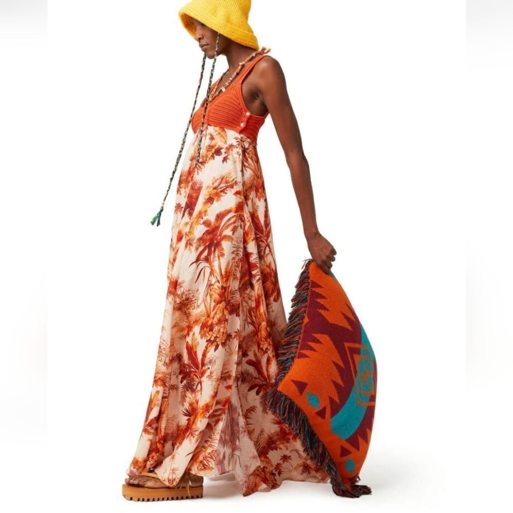 Alanui Hookipa Toile De Jouy Maxi Dress In Orange Size Small